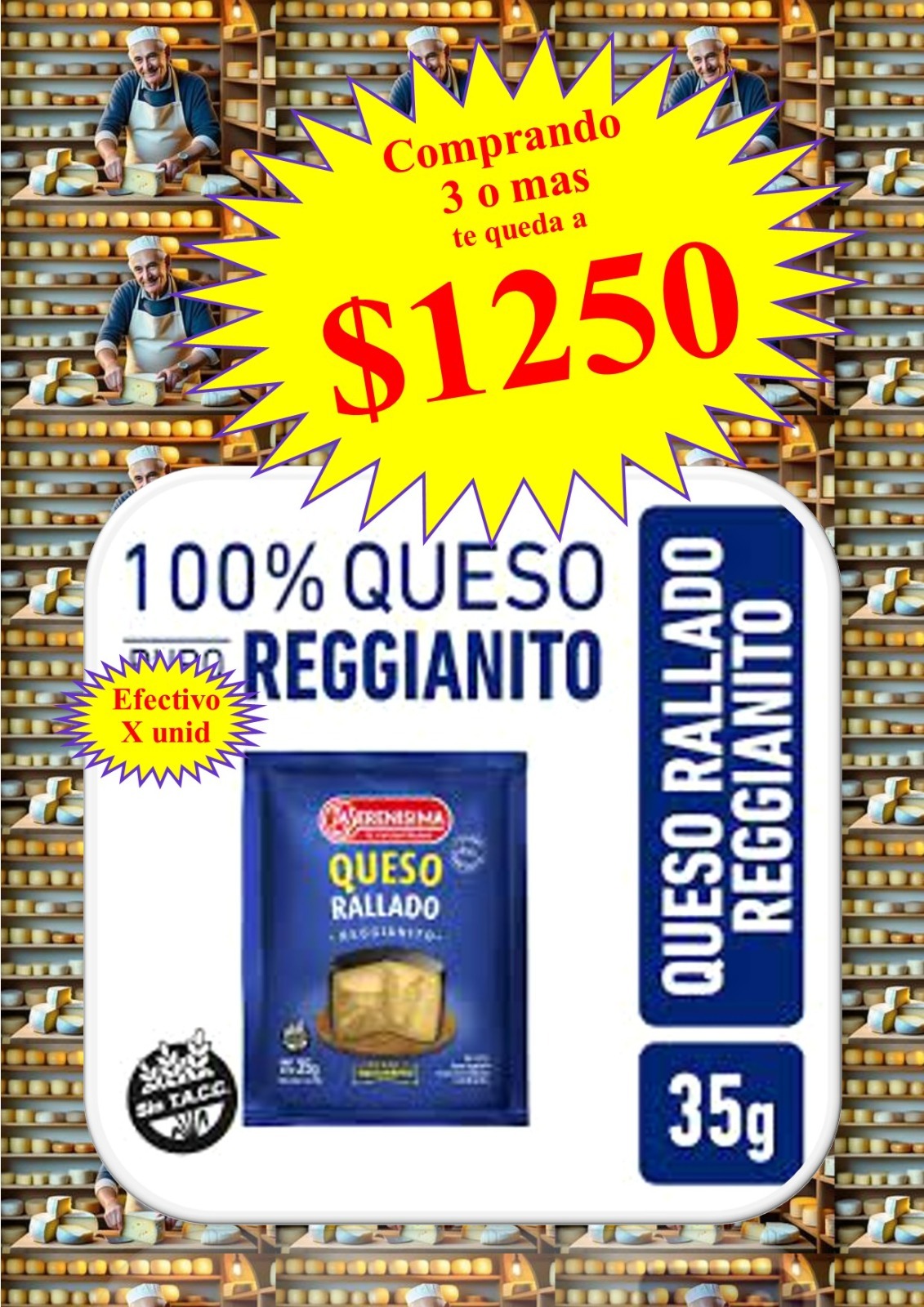 QUESO RALLADO LA SERENISIMA SOBRE 35g  (comprando 3 o más precio mayorista)